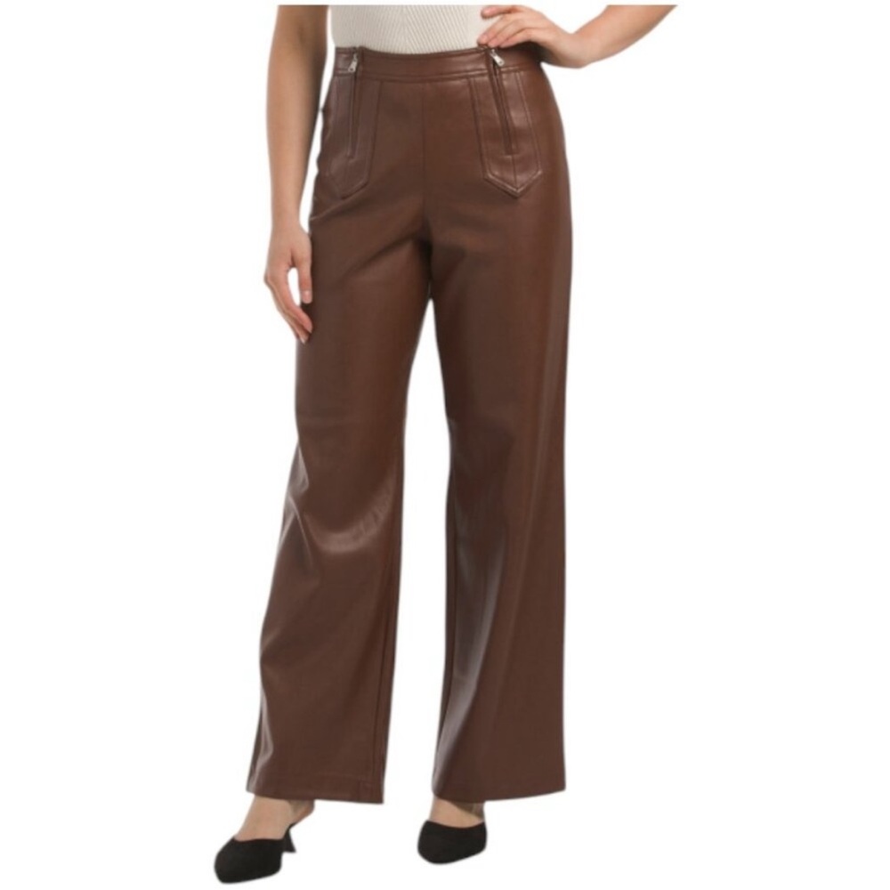 7 For All Mankind Brown Faux Leather Wide-Leg Pants